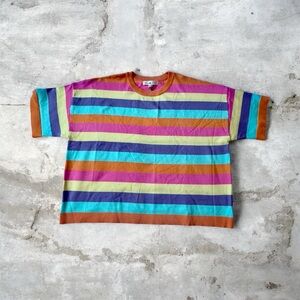 Vine & Love Striped Multi Color Boxy Crop Short Sleeve Sweater Women’s M, NWT